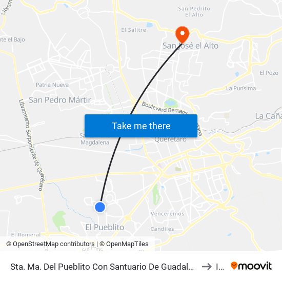 Sta. Ma. Del Pueblito Con Santuario De Guadalupe to Itq map