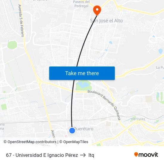 67 - Universidad E Ignacio Pérez to Itq map