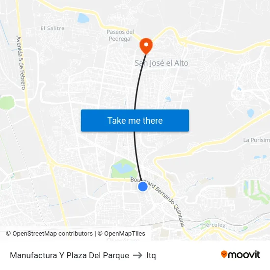Manufactura Y Plaza Del Parque to Itq map
