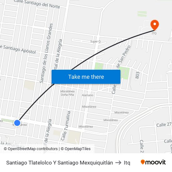 Santiago Tlatelolco Y Santiago Mexquiquitlán to Itq map