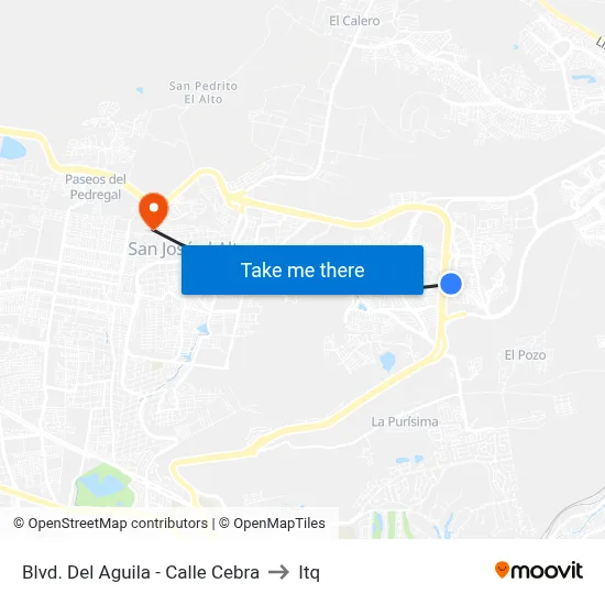 Blvd. Del Aguila - Calle Cebra to Itq map