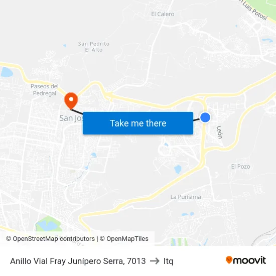 Anillo Vial Fray Junípero Serra, 7013 to Itq map