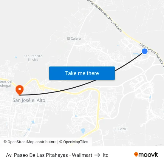 Av. Paseo De Las Pitahayas - Wallmart to Itq map