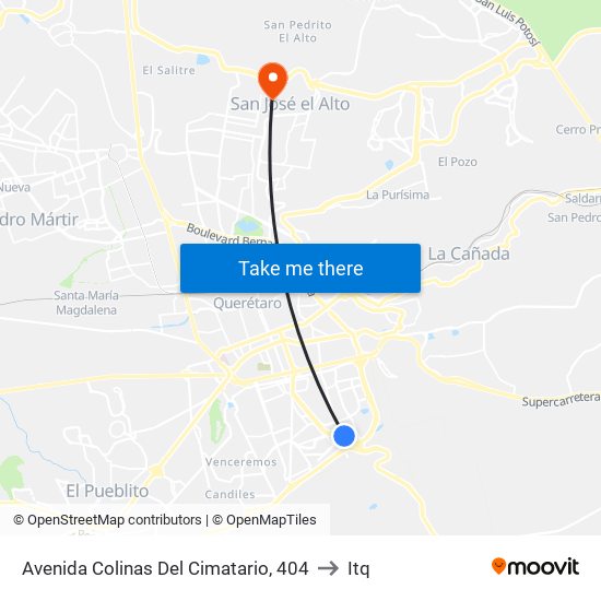 Avenida Colinas Del Cimatario, 404 to Itq map