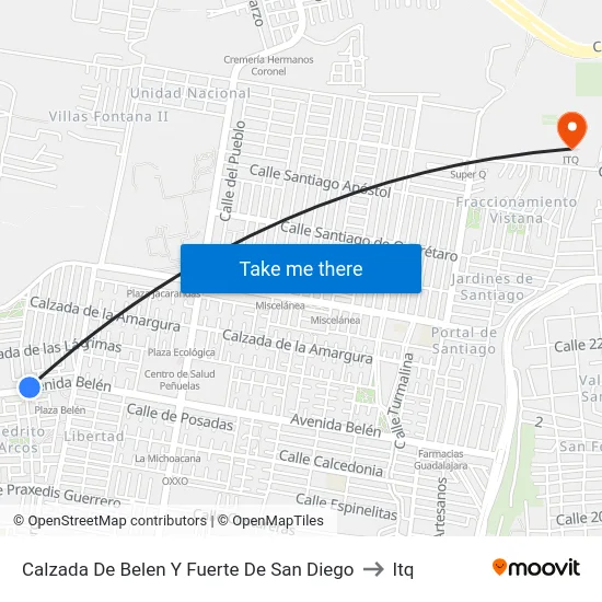 Calzada De Belen Y Fuerte De San Diego to Itq map