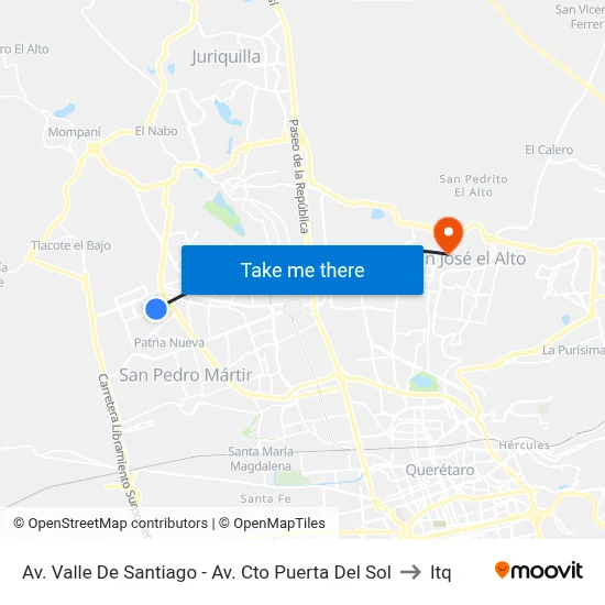 Av. Valle De Santiago - Av. Cto Puerta Del Sol to Itq map