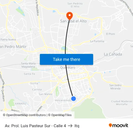Av. Prol. Luis Pasteur Sur - Calle 4 to Itq map