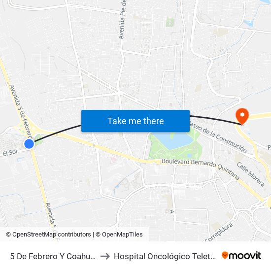 5 De Febrero Y Coahuila to Hospital Oncológico Teletón map