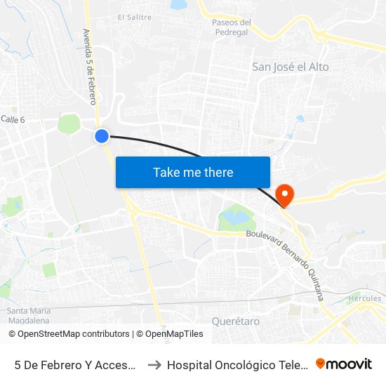 5 De Febrero Y Acceso IV to Hospital Oncológico Teletón map