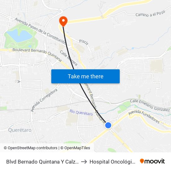 Blvd Bernado Quintana Y Calz De Los Arcos to Hospital Oncológico Teletón map