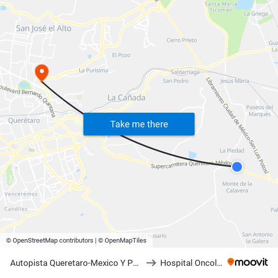 Autopista Queretaro-Mexico Y Parque Industrial El Marques to Hospital Oncológico Teletón map