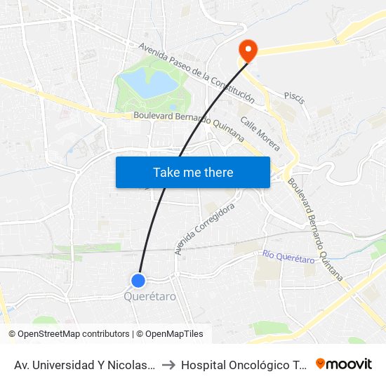 Av. Universidad Y Nicolas Bravo to Hospital Oncológico Teletón map