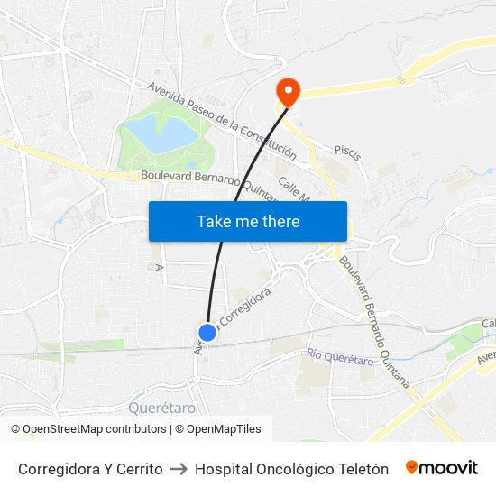 Corregidora Y Cerrito to Hospital Oncológico Teletón map