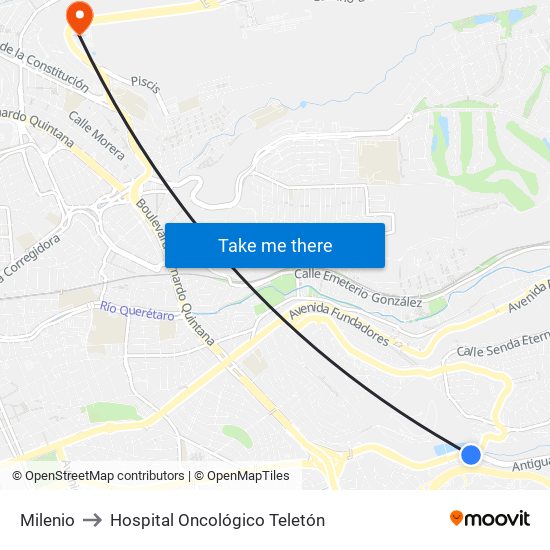 Milenio to Hospital Oncológico Teletón map