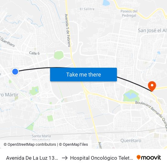 Avenida De La Luz 1323 to Hospital Oncológico Teletón map