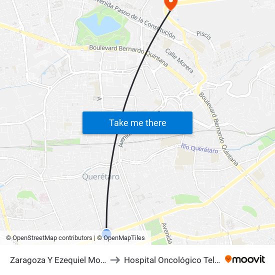 Zaragoza Y Ezequiel Montes to Hospital Oncológico Teletón map