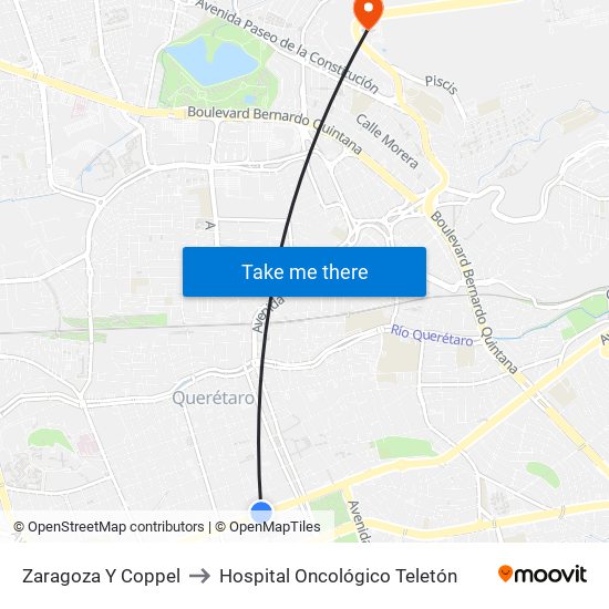 Zaragoza Y Coppel to Hospital Oncológico Teletón map