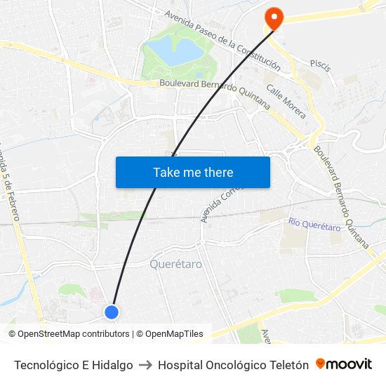 Tecnológico E Hidalgo to Hospital Oncológico Teletón map