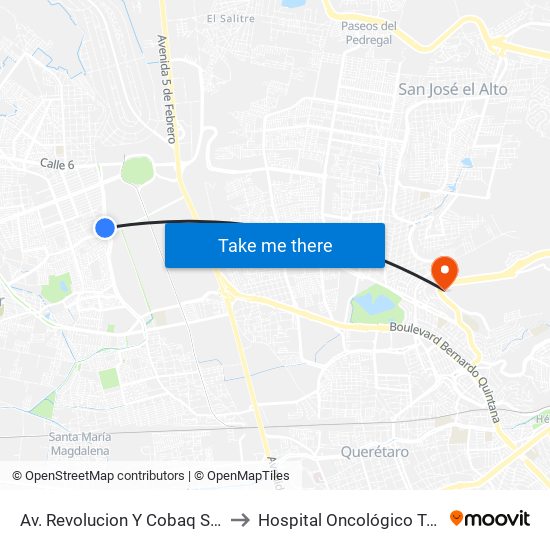 Av. Revolucion Y Cobaq Satelite to Hospital Oncológico Teletón map
