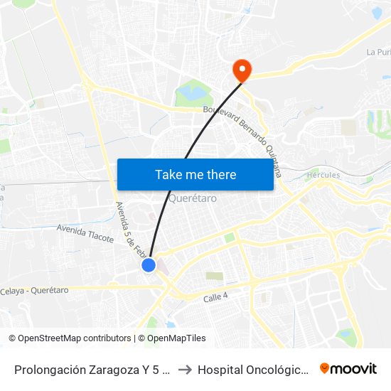 Prolongación Zaragoza Y 5 De Febrero to Hospital Oncológico Teletón map