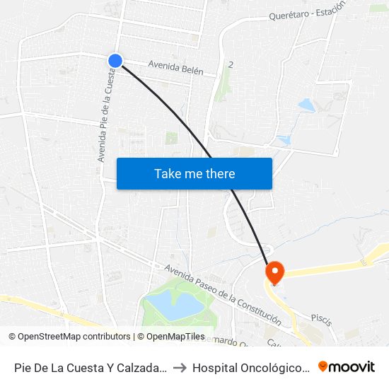 Pie De La Cuesta Y Calzada De Belen to Hospital Oncológico Teletón map