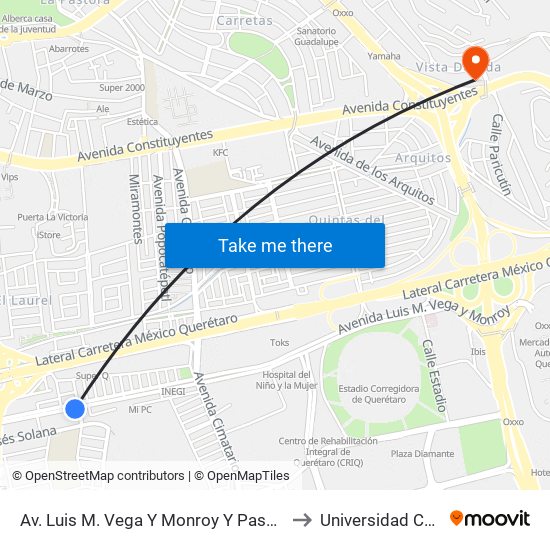 Av. Luis M. Vega Y Monroy Y Paseo De Los Romancero to Universidad Cuauhtemoc map