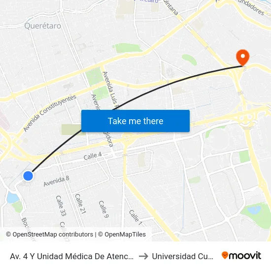 Av. 4 Y Unidad Médica De Atención Ambulatoria to Universidad Cuauhtemoc map