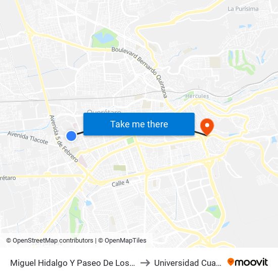 Miguel Hidalgo Y Paseo De Los Niños Heroes to Universidad Cuauhtemoc map