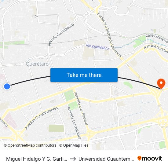 Miguel Hidalgo Y G. Garfias to Universidad Cuauhtemoc map