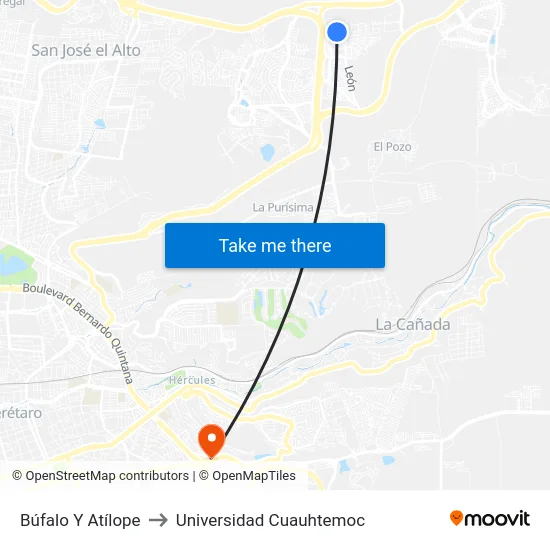 Búfalo Y Atílope to Universidad Cuauhtemoc map