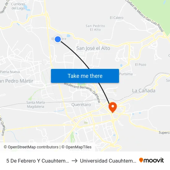 5 De Febrero Y Cuauhtemoc to Universidad Cuauhtemoc map