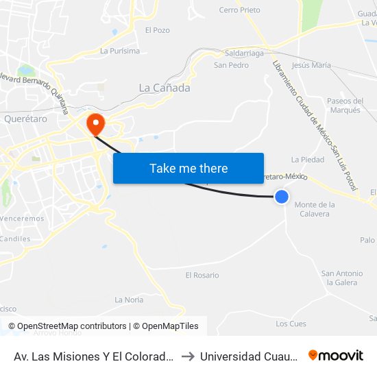 Av. Las Misiones Y El Colorado-El Rocio to Universidad Cuauhtemoc map