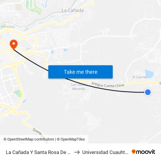 La Cañada Y Santa Rosa De Viterbo to Universidad Cuauhtemoc map