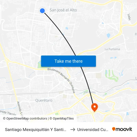 Santiago Mexquiquitlán Y Santiago De Querétaro to Universidad Cuauhtemoc map