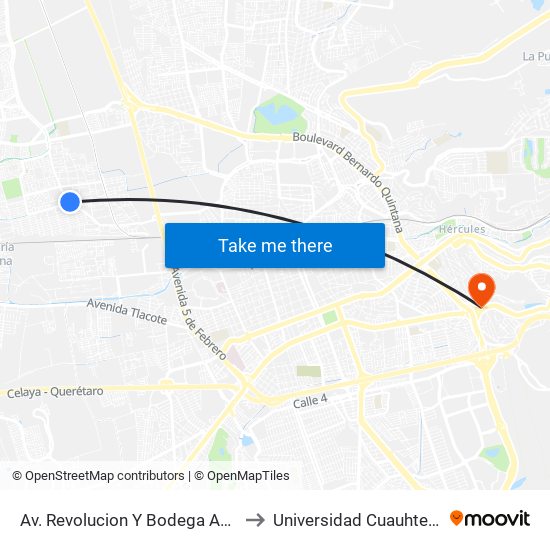Av. Revolucion Y Bodega Aurrera to Universidad Cuauhtemoc map