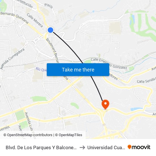 Blvd. De Los Parques Y Balcones De Bella Vista to Universidad Cuauhtemoc map