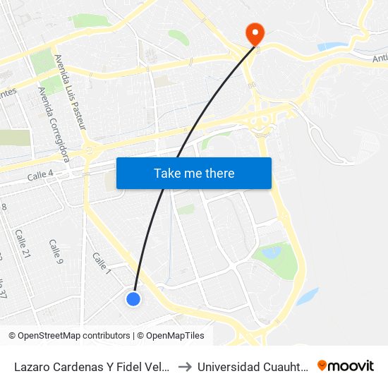 Lazaro Cardenas Y Fidel Velazquez to Universidad Cuauhtemoc map