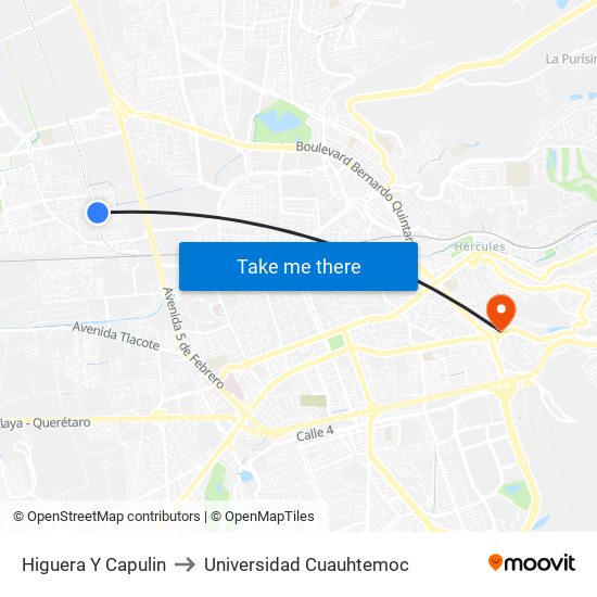 Higuera Y Capulin to Universidad Cuauhtemoc map