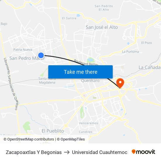 Zacapoaxtlas Y Begonias to Universidad Cuauhtemoc map