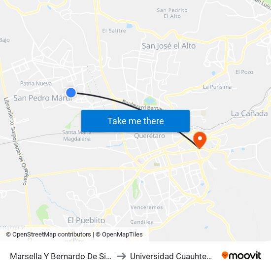 Marsella Y Bernardo De Siena to Universidad Cuauhtemoc map