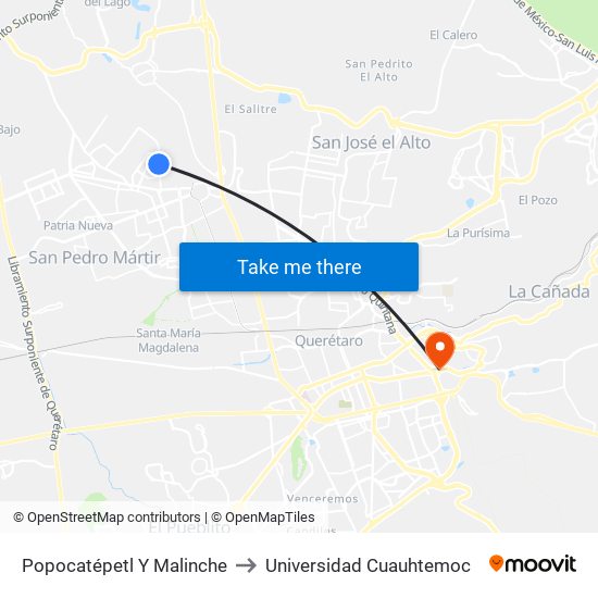 Popocatépetl Y Malinche to Universidad Cuauhtemoc map