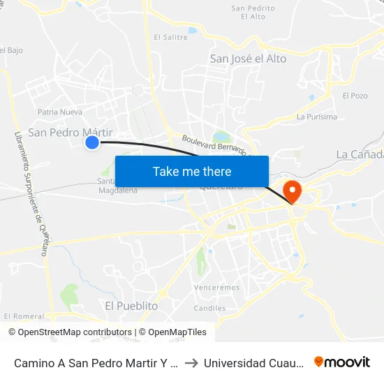 Camino A San Pedro Martir Y San Isidro to Universidad Cuauhtemoc map