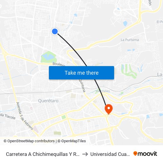 Carretera A Chichimequillas Y Río Purificación to Universidad Cuauhtemoc map