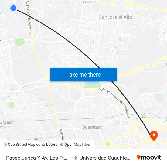 Paseo Jurica Y Av. Los Pinos to Universidad Cuauhtemoc map