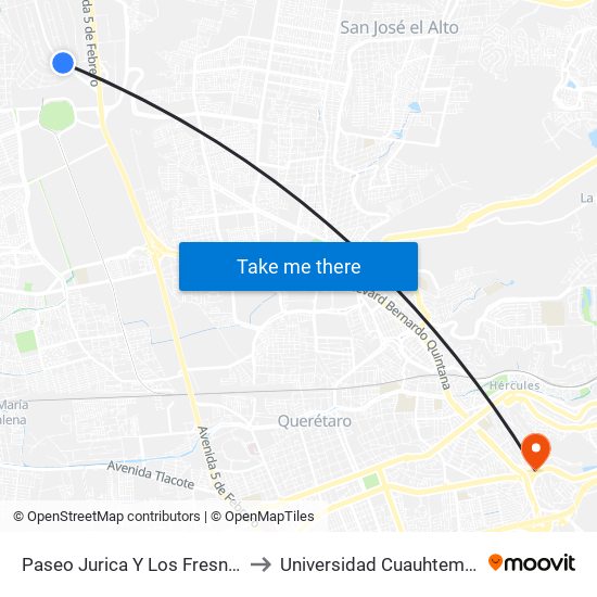 Paseo Jurica Y Los Fresnos to Universidad Cuauhtemoc map
