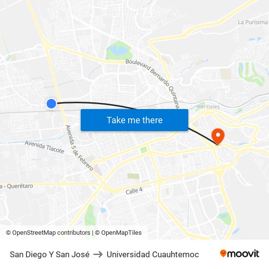 San Diego Y San José to Universidad Cuauhtemoc map