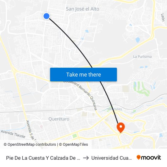 Pie De La Cuesta Y Calzada De La Amargura to Universidad Cuauhtemoc map