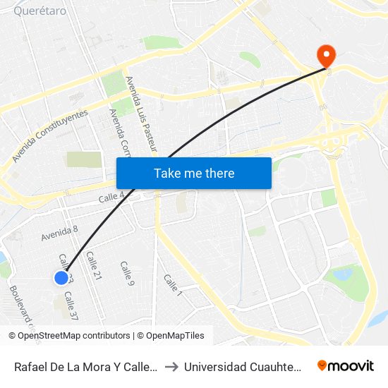 Rafael De La Mora Y Calle 33 to Universidad Cuauhtemoc map