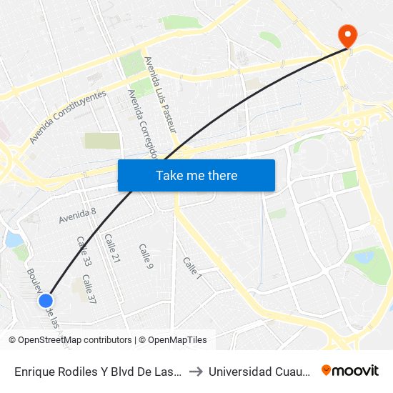 Enrique Rodiles Y Blvd De Las Americas to Universidad Cuauhtemoc map