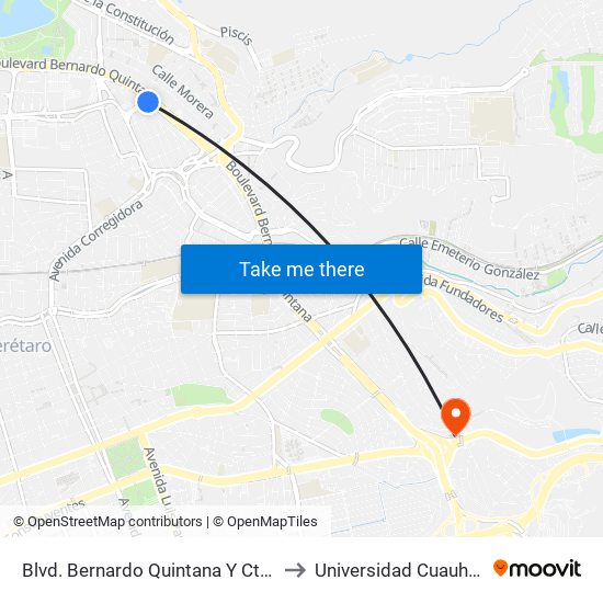 Blvd. Bernardo Quintana Y Cto. Jardín to Universidad Cuauhtemoc map